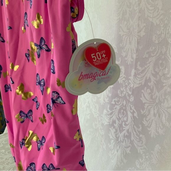 Girls Hot Pink, butterfly, One Piece Swimsuit. NWT - Picture 6 of 6
